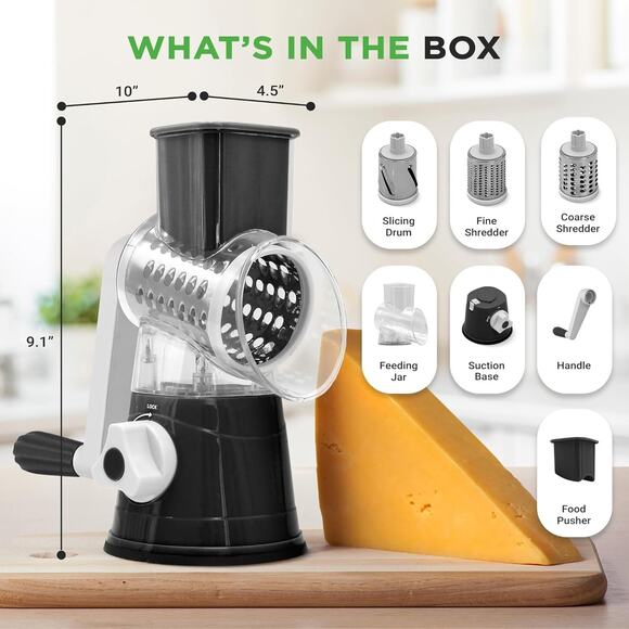 3-in-1 Hand Crank Cheese Grater & Vegetable Shredder with Strong Suction Base - Picture 5 of 7